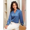 imageGRACE KARIN Womens Dressy Business Casual Blouses Satin Silk Collared V Neck Tops Lantern Long Sleeve Shirt for Work OfficeDusty Blue