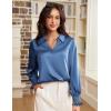 imageGRACE KARIN Womens Dressy Business Casual Blouses Satin Silk Collared V Neck Tops Lantern Long Sleeve Shirt for Work OfficeDusty Blue