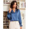 imageGRACE KARIN Womens Dressy Business Casual Blouses Satin Silk Collared V Neck Tops Lantern Long Sleeve Shirt for Work OfficeDusty Blue