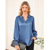 imageGRACE KARIN Womens Dressy Business Casual Blouses Satin Silk Collared V Neck Tops Lantern Long Sleeve Shirt for Work OfficeDusty Blue