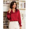 imageGRACE KARIN Womens Dressy Business Casual Blouses Satin Silk Collared V Neck Tops Lantern Long Sleeve Shirt for Work OfficeRed