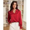 imageGRACE KARIN Womens Dressy Business Casual Blouses Satin Silk Collared V Neck Tops Lantern Long Sleeve Shirt for Work OfficeRed