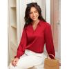 imageGRACE KARIN Womens Dressy Business Casual Blouses Satin Silk Collared V Neck Tops Lantern Long Sleeve Shirt for Work OfficeRed