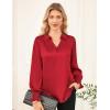imageGRACE KARIN Womens Dressy Business Casual Blouses Satin Silk Collared V Neck Tops Lantern Long Sleeve Shirt for Work OfficeRed