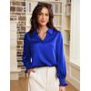 imageGRACE KARIN Womens Dressy Business Casual Blouses Satin Silk Collared V Neck Tops Lantern Long Sleeve Shirt for Work OfficeRoyal Blue
