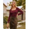 imageGRACE KARIN Womens Fall Long Sleeve Trendy Tops 2025 Square Neck Ribbed Casual Shirts Cozy Basic ShirtsWine Red