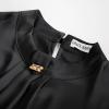 imageGRACE KARIN Womens Long Sleeve Business Casual Tops Dressy Silk Satin Blouse Pleated Mock Neck Shirts Office WorkBlack