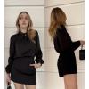 imageGRACE KARIN Womens Long Sleeve Business Casual Tops Dressy Silk Satin Blouse Pleated Mock Neck Shirts Office WorkBlack