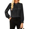 imageGRACE KARIN Womens Long Sleeve Business Casual Tops Dressy Silk Satin Blouse Pleated Mock Neck Shirts Office WorkBlack