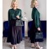 imageGRACE KARIN Womens Long Sleeve Business Casual Tops Dressy Silk Satin Blouse Pleated Mock Neck Shirts Office WorkDark Green