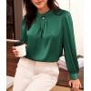 imageGRACE KARIN Womens Long Sleeve Business Casual Tops Dressy Silk Satin Blouse Pleated Mock Neck Shirts Office WorkDark Green