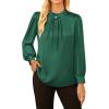 imageGRACE KARIN Womens Long Sleeve Business Casual Tops Dressy Silk Satin Blouse Pleated Mock Neck Shirts Office WorkDark Green
