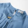 imageGRACE KARIN Womens Long Sleeve Business Casual Tops Dressy Silk Satin Blouse Pleated Mock Neck Shirts Office WorkGray Blue