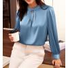 imageGRACE KARIN Womens Long Sleeve Business Casual Tops Dressy Silk Satin Blouse Pleated Mock Neck Shirts Office WorkGray Blue