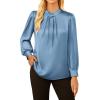 imageGRACE KARIN Womens Long Sleeve Business Casual Tops Dressy Silk Satin Blouse Pleated Mock Neck Shirts Office WorkGray Blue