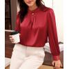 imageGRACE KARIN Womens Long Sleeve Business Casual Tops Dressy Silk Satin Blouse Pleated Mock Neck Shirts Office WorkWine Red