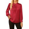 imageGRACE KARIN Womens Long Sleeve Business Casual Tops Dressy Silk Satin Blouse Pleated Mock Neck Shirts Office WorkWine Red