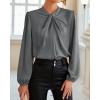 imageGRACE KARIN Womens Long Sleeve Shirts Mock Neck Casual Satin Blouse Tops for Business Office WorkDark Gray