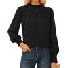 imageGRACE KARIN Womens Long Sleeve Shirts Pleated Mock Neck Tops Dressy Casual Business Work Blouses Fall Fashion 2025Black