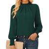 imageGRACE KARIN Womens Long Sleeve Shirts Pleated Mock Neck Tops Dressy Casual Business Work Blouses Fall Fashion 2025Green