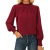 imageGRACE KARIN Womens Long Sleeve Shirts Pleated Mock Neck Tops Dressy Casual Business Work Blouses Fall Fashion 2025Red