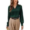 imageGRACE KARIN Business Casual Tops for Women Satin Silk Blouse Collared V Neck Long Sleeve Work Shirts Dressy Tops Fall ClothesDark Green