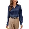 imageGRACE KARIN Business Casual Tops for Women Satin Silk Blouse Collared V Neck Long Sleeve Work Shirts Dressy Tops Fall ClothesDrak Blue