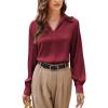imageGRACE KARIN Business Casual Tops for Women Satin Silk Blouse Collared V Neck Long Sleeve Work Shirts Dressy Tops Fall ClothesWine Red