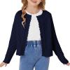 imageGRACE KARIN Girls Cropped Cardigan Sweaters Long Sleeve Cable Knit Button Front Sweater 512YNavy Blue