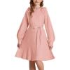 imageGRACE KARIN Girls Sweater Dress Fall Winter Knit Long Sleeve Ribbed Ruffle Waist Tie Size 512 CreamPink