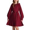 imageGRACE KARIN Girls Sweater Dress Fall Winter Knit Long Sleeve Ribbed Ruffle Waist Tie Size 512 CreamWine Red