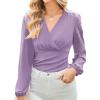 imageGRACE KARIN Long Sleeve Blouses for Women Dressy Casual Elegant Wrap Tops V Neck Work Shirts 2025 Fall Business OutfitsPink Purple