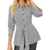 imageGRACE KARIN Peplum Tops for Women Tie Front Striped Button Down Shirt Collared Long Sleeve Business Casual Work Office BlouseWhite