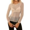 imageGRACE KARIN Sheer Tops for Women Long Sleeve See Through Undershirt Crewneck Party Club Night Outfits Lace Blouse Mesh ShirtsNude