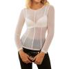 imageGRACE KARIN Sheer Tops for Women Long Sleeve See Through Undershirt Crewneck Party Club Night Outfits Lace Blouse Mesh ShirtsWhite