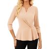 imageGRACE KARIN Women 2025 34 Sleeve Blouse V Neck Office Work Peplum Tops Ruched Dressy Shirts Tops TrendyApricot