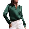imageGRACE KARIN Women Blouses Dressy Casual Long Sleeve Satin Silk Shirts for Work Basic Tops V Neck Fashion Outfits TrendyGreen