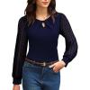 imageGRACE KARIN Women Lace Long Sleeve Shirts Dressy Business Casual Blouses Crew Neck Work Tops Fall ClothesDark Blue