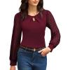 imageGRACE KARIN Women Lace Long Sleeve Shirts Dressy Business Casual Blouses Crew Neck Work Tops Fall ClothesWine Red