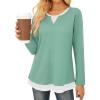 imageGRACE KARIN Women Long Sleeve Shirt2025 Fall Casual Crew Neck Tunic TopWaffle Knit Color Block Basic OutfitsGreen