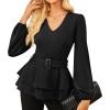 imageGRACE KARIN Women Work Peplum TopsLong Sleeve Dressy Casual BlousesV Neck Business Shirt Fall Outfits with BeltBlack