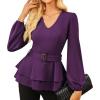 imageGRACE KARIN Women Work Peplum TopsLong Sleeve Dressy Casual BlousesV Neck Business Shirt Fall Outfits with BeltDark Purple