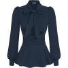 imageGRACE KARIN Womens 2025 Long Sleeve Peplum Dressy Shirt Office Bow Tie Work Blouses Tops Smocked WaistNavy Blue