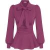 imageGRACE KARIN Womens 2025 Long Sleeve Peplum Dressy Shirt Office Bow Tie Work Blouses Tops Smocked WaistPurple Red