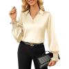 imageGRACE KARIN Womens Dressy Business Casual Blouses Satin Silk Collared V Neck Tops Lantern Long Sleeve Shirt for Work OfficeApricot