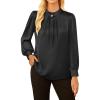 imageGRACE KARIN Womens Long Sleeve Business Casual Tops Dressy Silk Satin Blouse Pleated Mock Neck Shirts Office WorkBlack