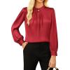 imageGRACE KARIN Womens Long Sleeve Business Casual Tops Dressy Silk Satin Blouse Pleated Mock Neck Shirts Office WorkWine Red