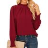 imageGRACE KARIN Womens Long Sleeve Shirts Pleated Mock Neck Tops Dressy Casual Business Work Blouses Fall Fashion 2025Red