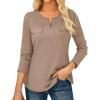 imageGRACE KARIN Womens Waffle Knit Tops 2025 Fall Long Sleeve Shirts Tunic Tops Business Casual Work Blouses with ZipperKhaki