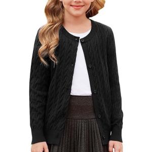 imageGRACE KARIN Girls Cardigan Button Front Cable Knitted School Uniform Sweater for 612 YearsBlack